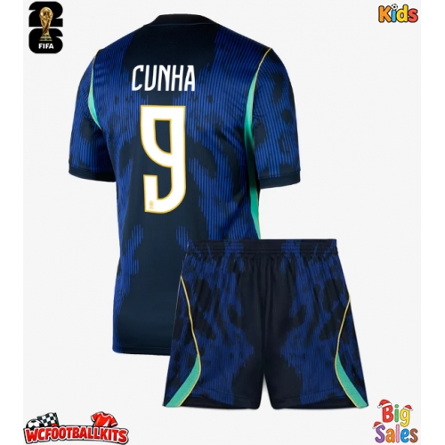 Brazil Matheus Cunha #9 Replica Away Stadium Kit for Kids World Cup 2026 Short Sleeve (+ pants)